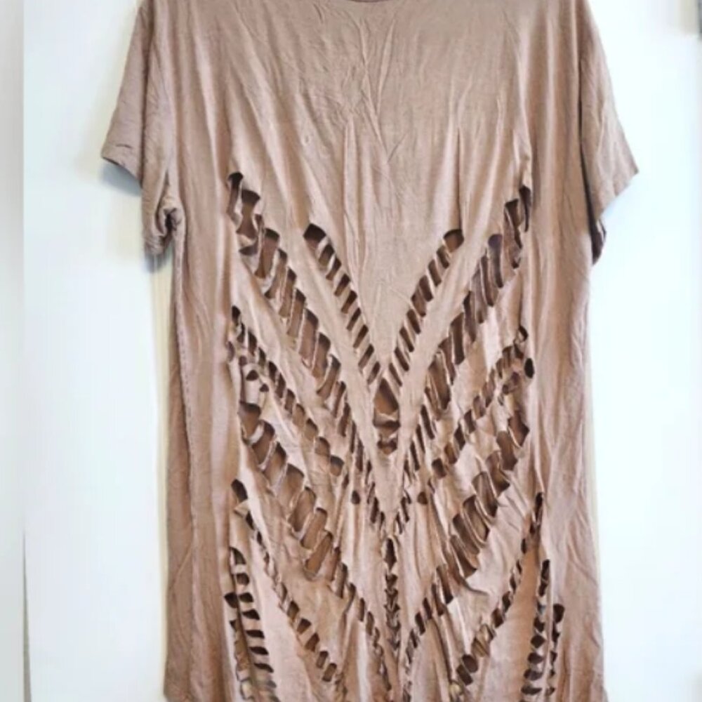 POL Tan Swim Coverup with Intricate Cut-Out Design